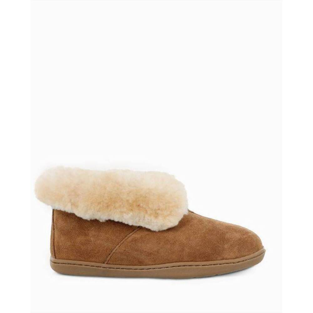 NEW MINNETONKA women's sheepskin ankle boot in golden tan